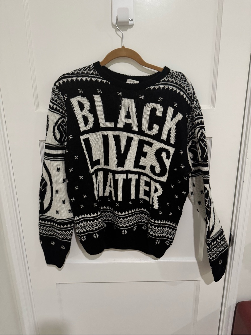 Black Lives Matter Ugly Christmas Sweater Black & White
